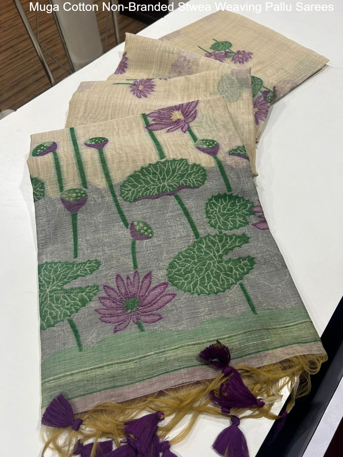 Muga Cotton Non-Branded Stwea Weaving Pallu Sarees