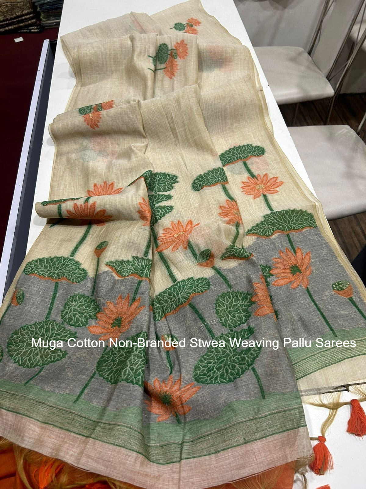 Muga Cotton Non-Branded Stwea Weaving Pallu Sarees