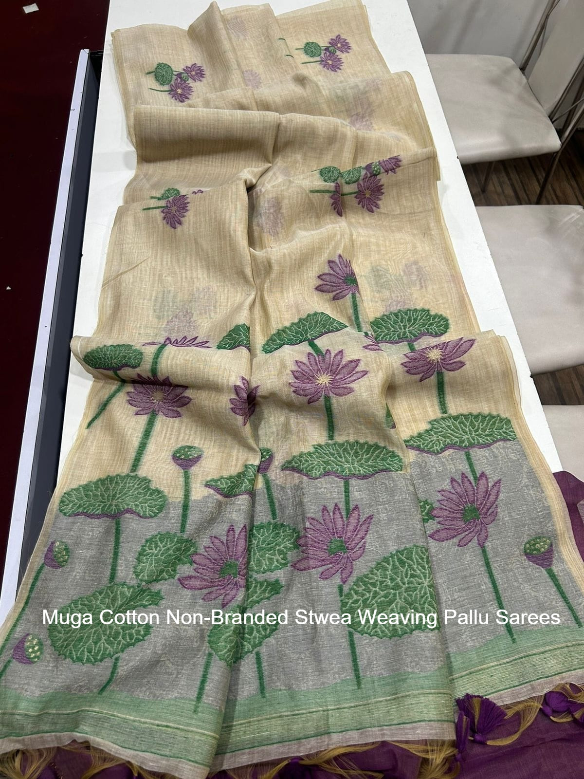 Muga Cotton Non-Branded Stwea Weaving Pallu Sarees