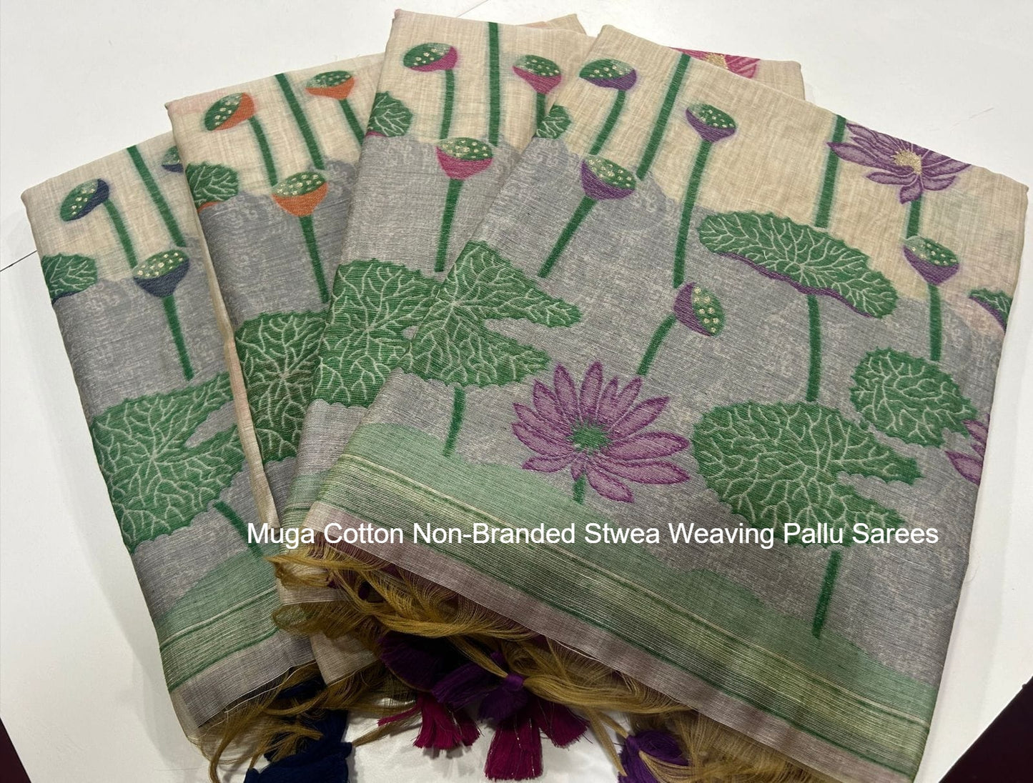 Muga Cotton Non-Branded Stwea Weaving Pallu Sarees