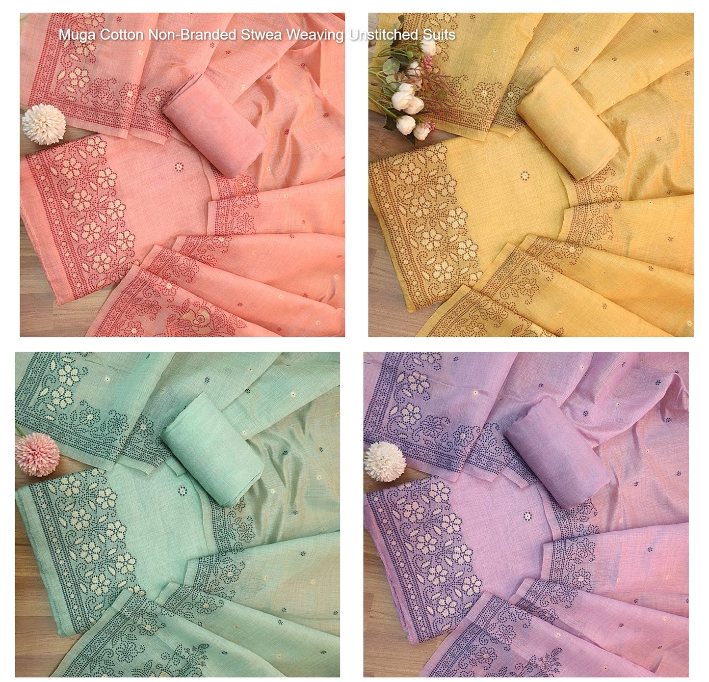 Muga Cotton Non-Branded Stwea Weaving Unstitched Suits