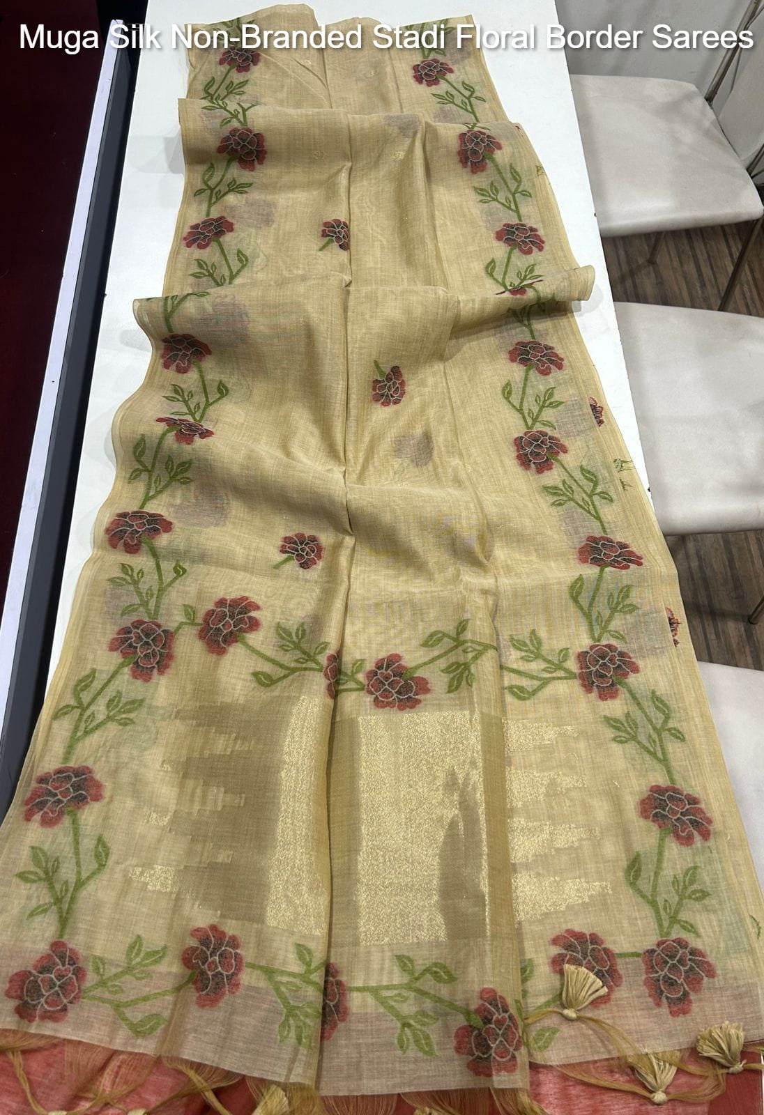 Muga Silk Non-Branded Stadi Floral Border Sarees