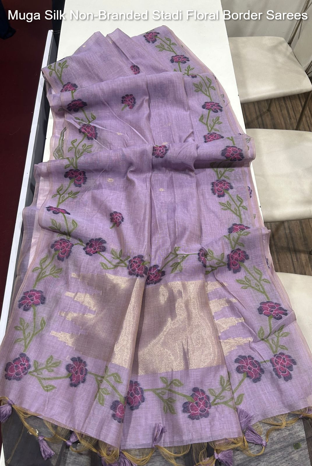 Muga Silk Non-Branded Stadi Floral Border Sarees
