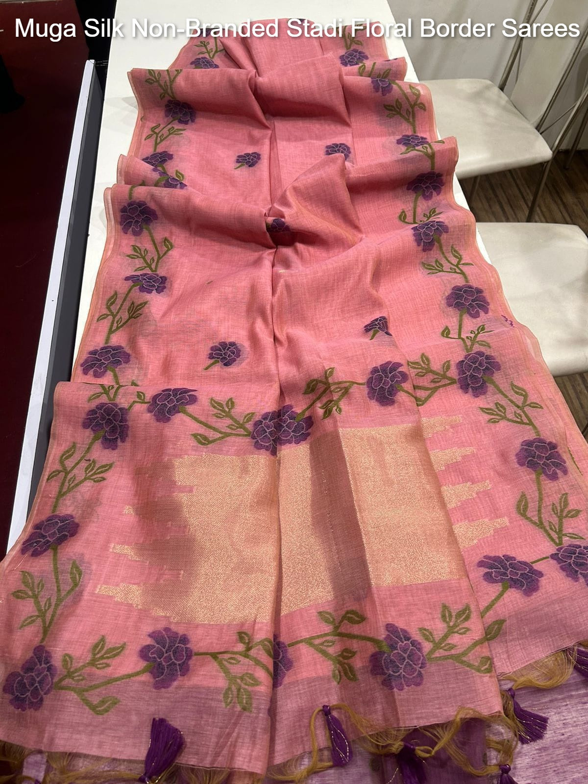 Muga Silk Non-Branded Stadi Floral Border Sarees