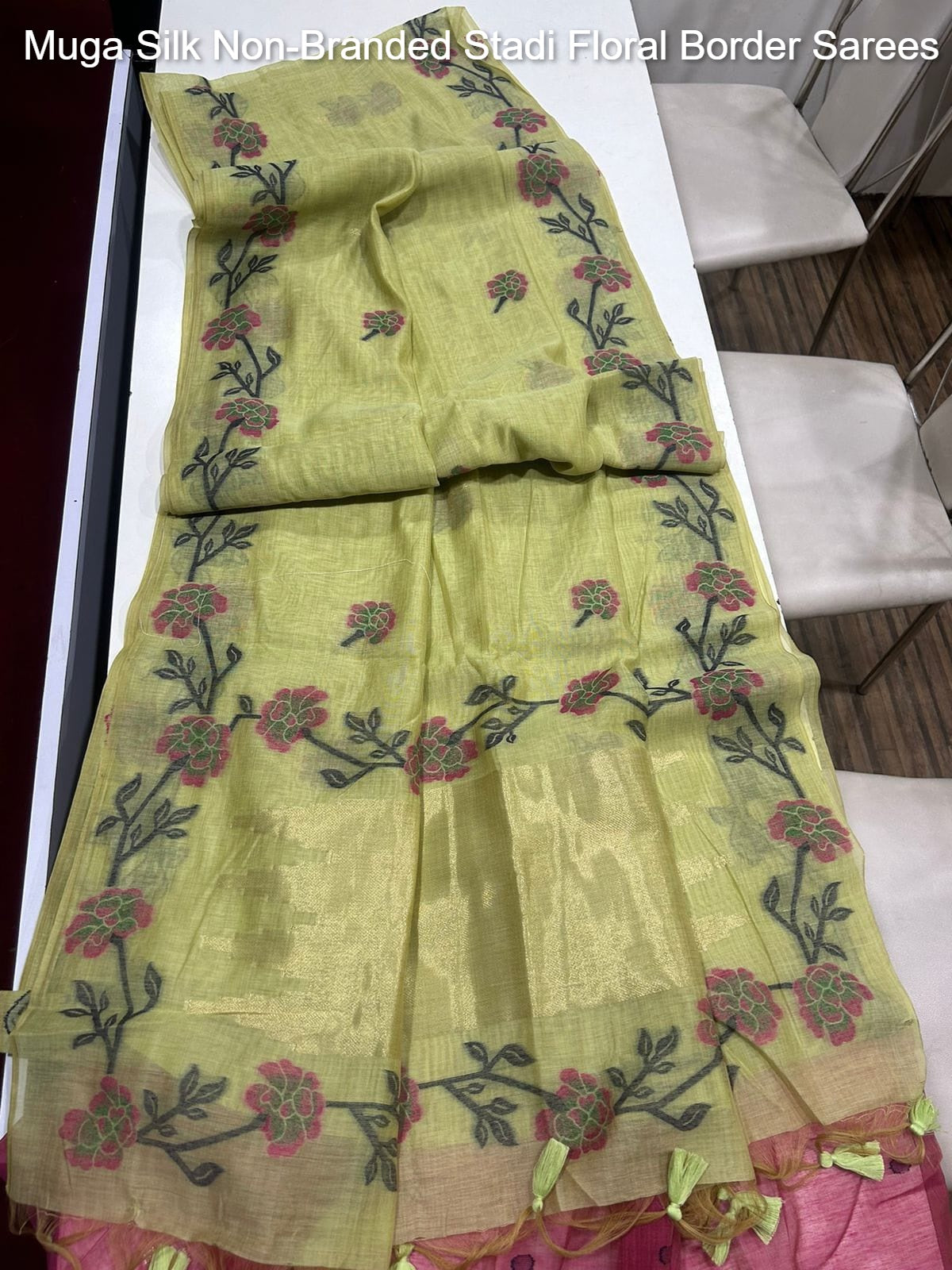 Muga Silk Non-Branded Stadi Floral Border Sarees