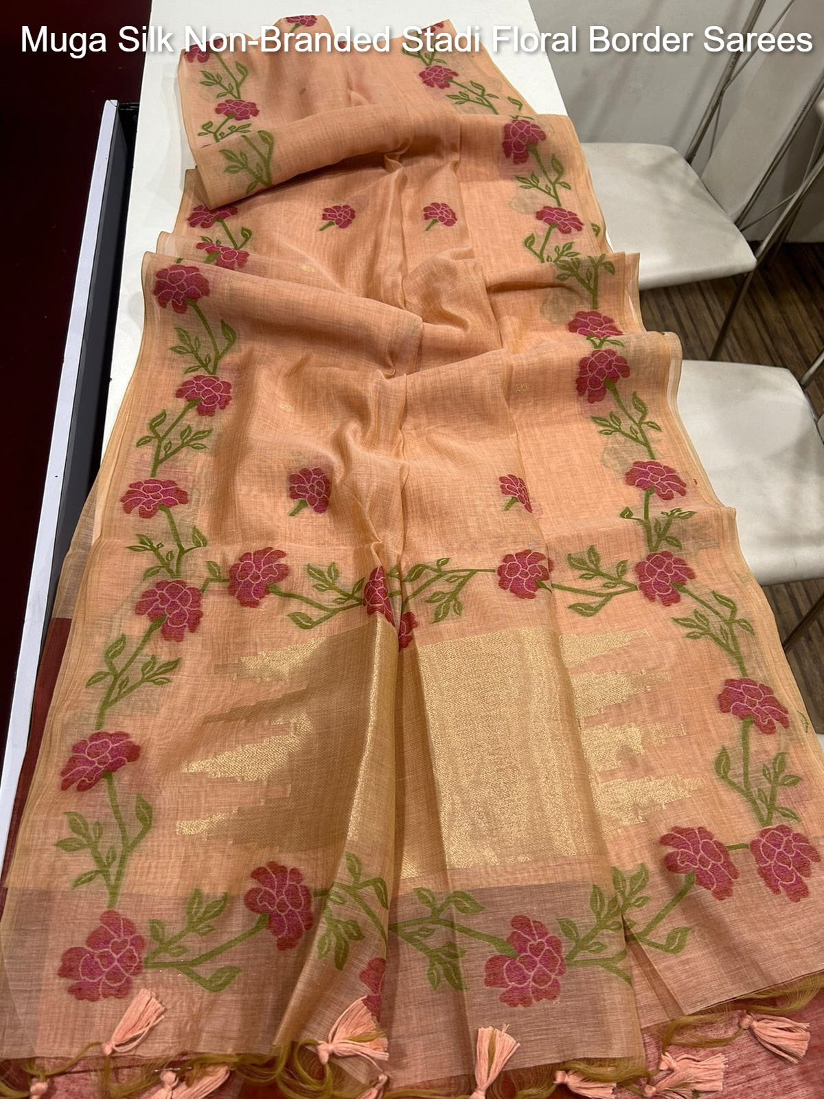 Muga Silk Non-Branded Stadi Floral Border Sarees