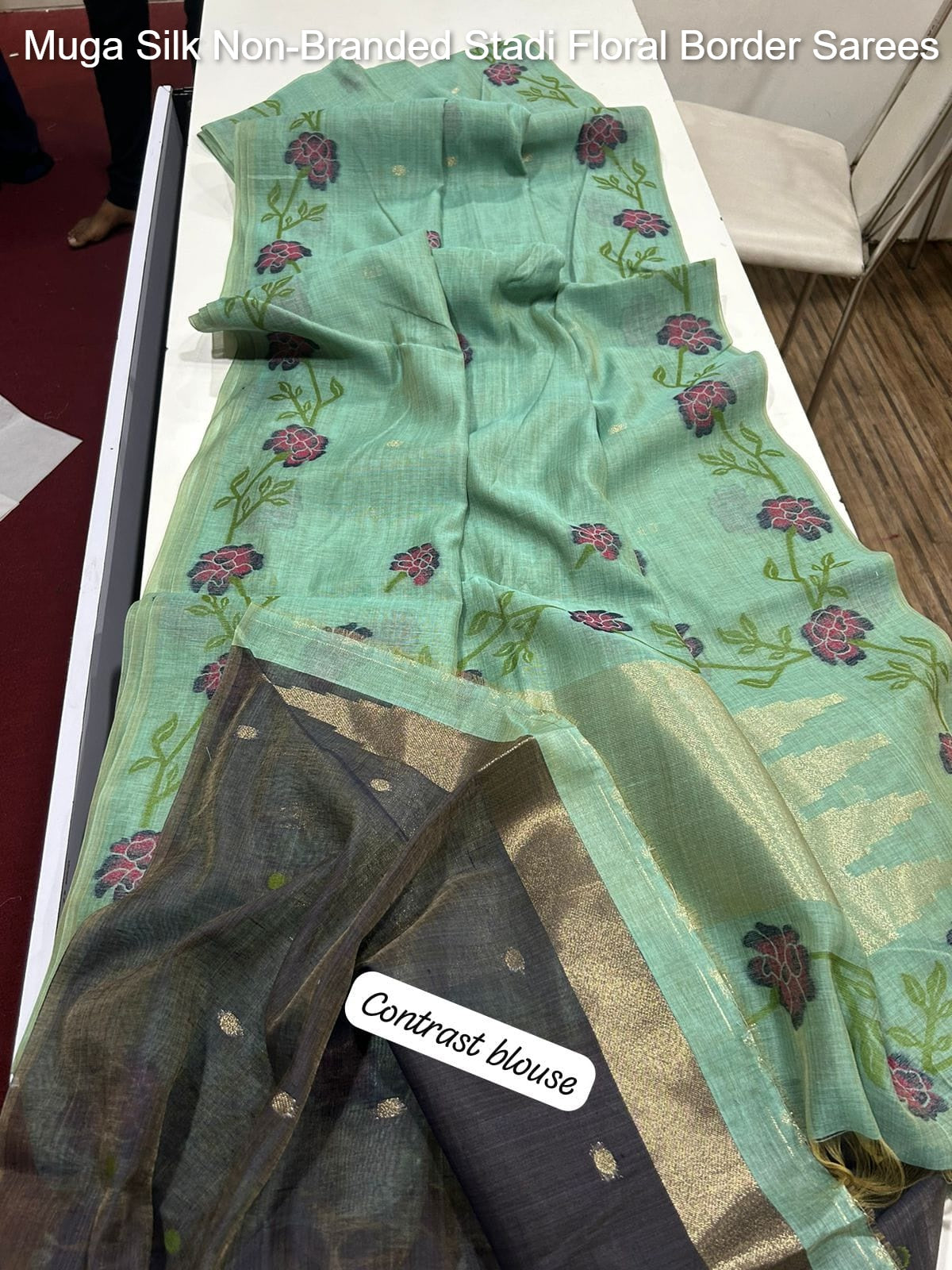 Muga Silk Non-Branded Stadi Floral Border Sarees