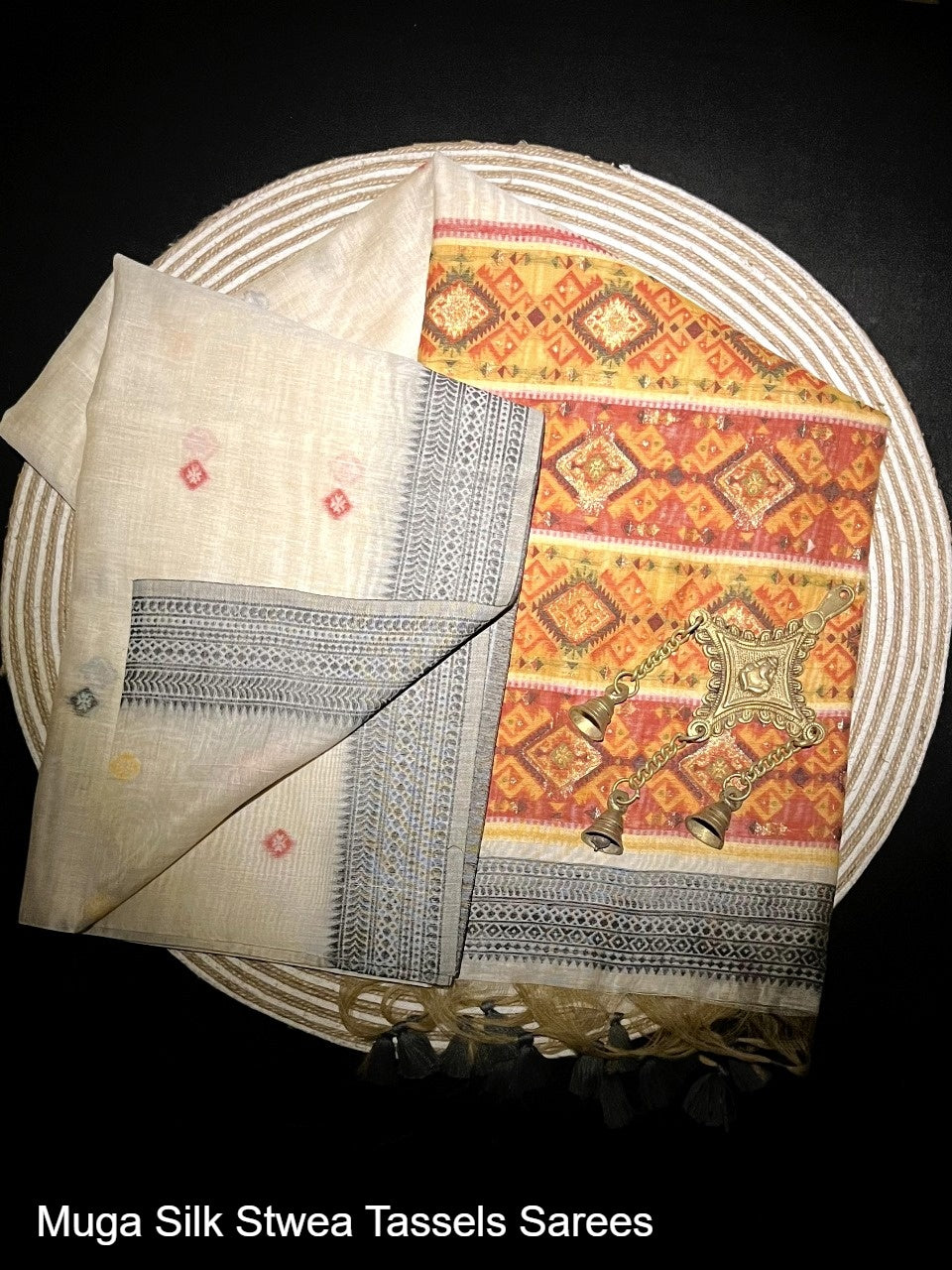 Muga Silk Stwea Tassels Sarees