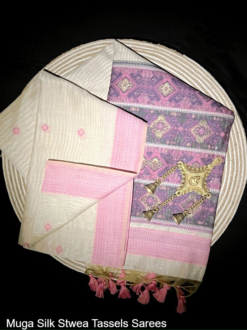 Muga Silk Stwea Tassels Sarees