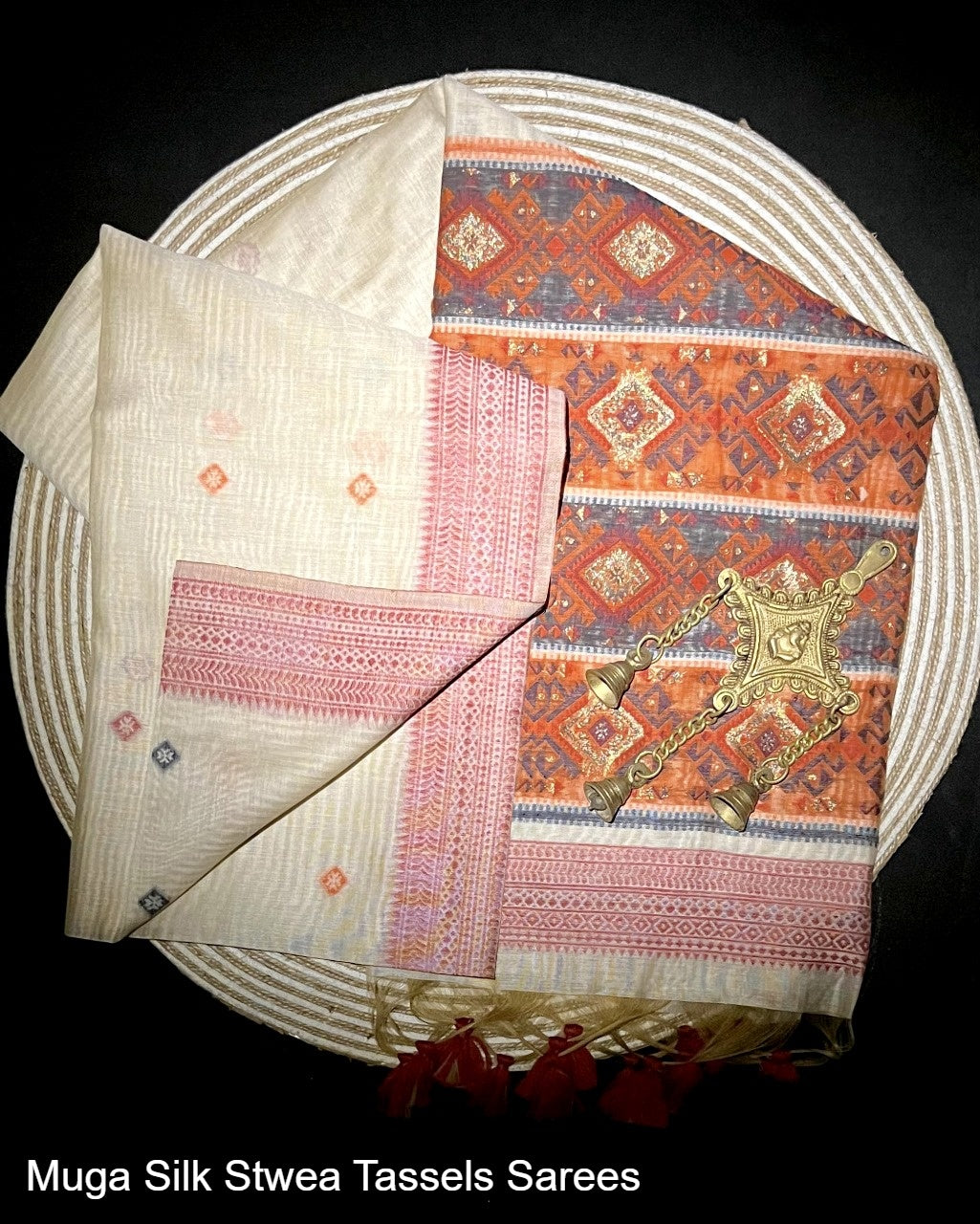 Muga Silk Stwea Tassels Sarees