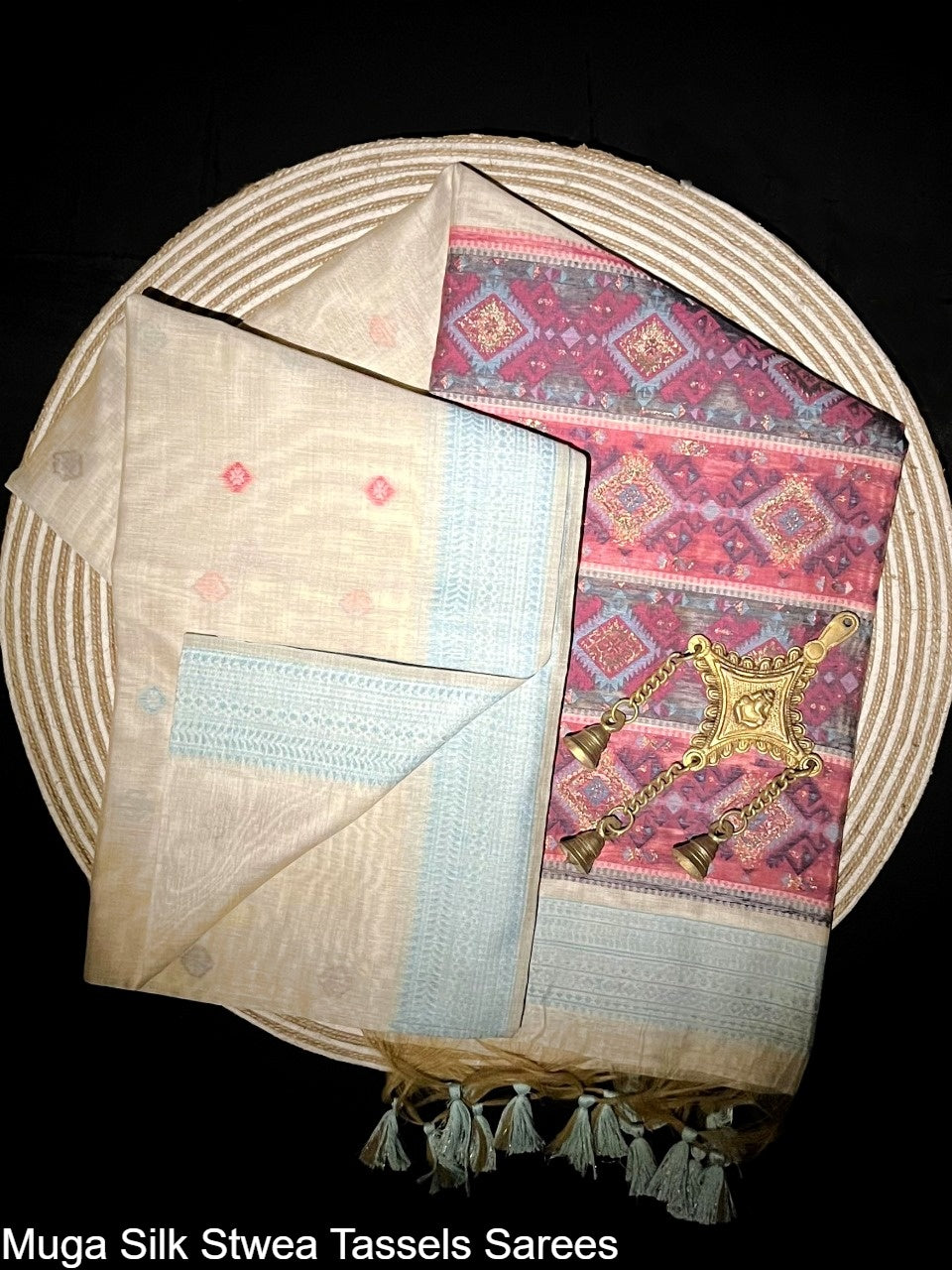 Muga Silk Stwea Tassels Sarees