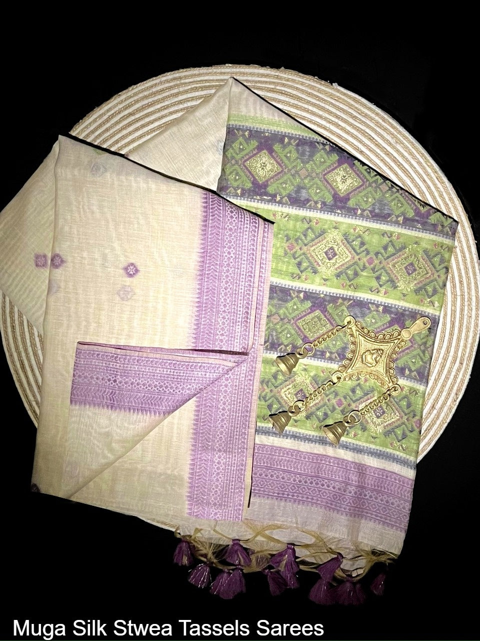 Muga Silk Stwea Tassels Sarees