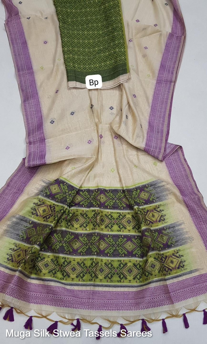 Muga Silk Stwea Tassels Sarees