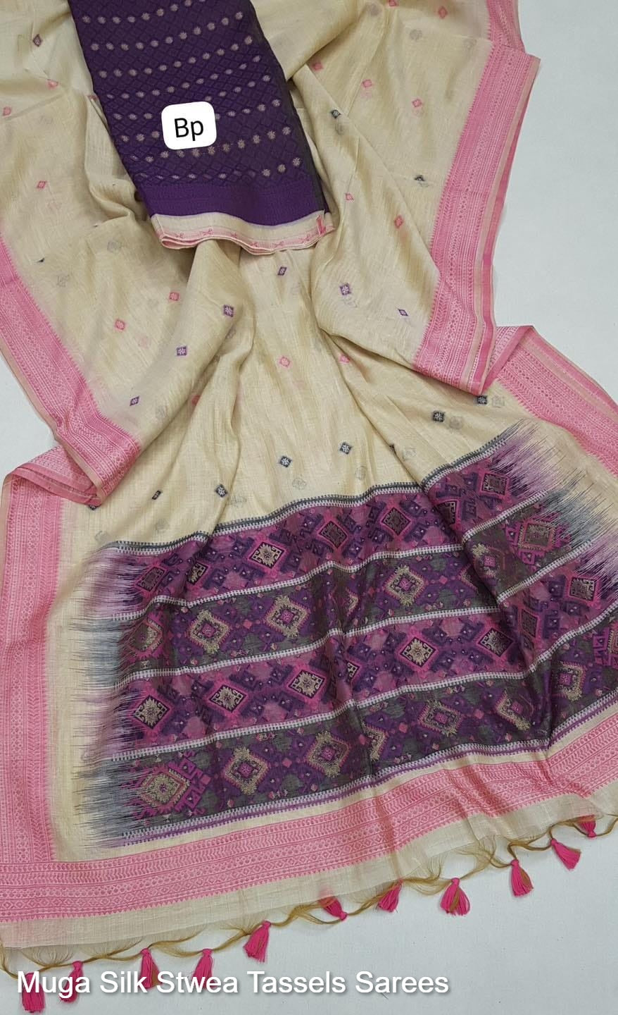 Muga Silk Stwea Tassels Sarees