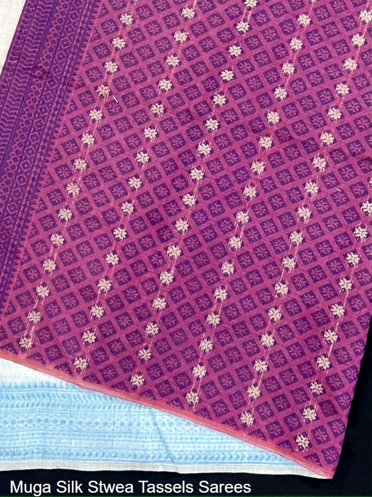 Muga Silk Stwea Tassels Sarees