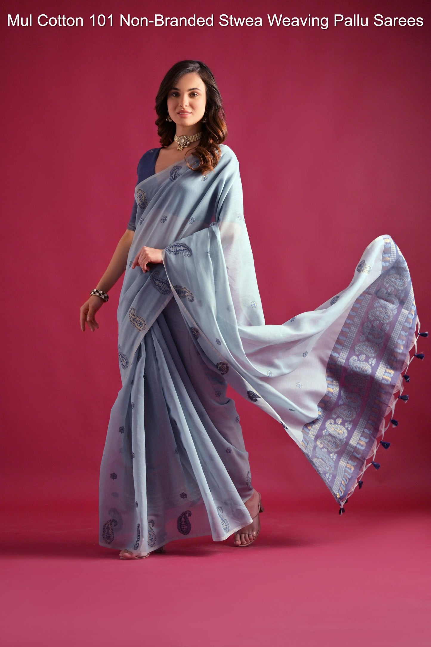 Mul Cotton 101 Non-Branded Stwea Weaving Pallu Sarees