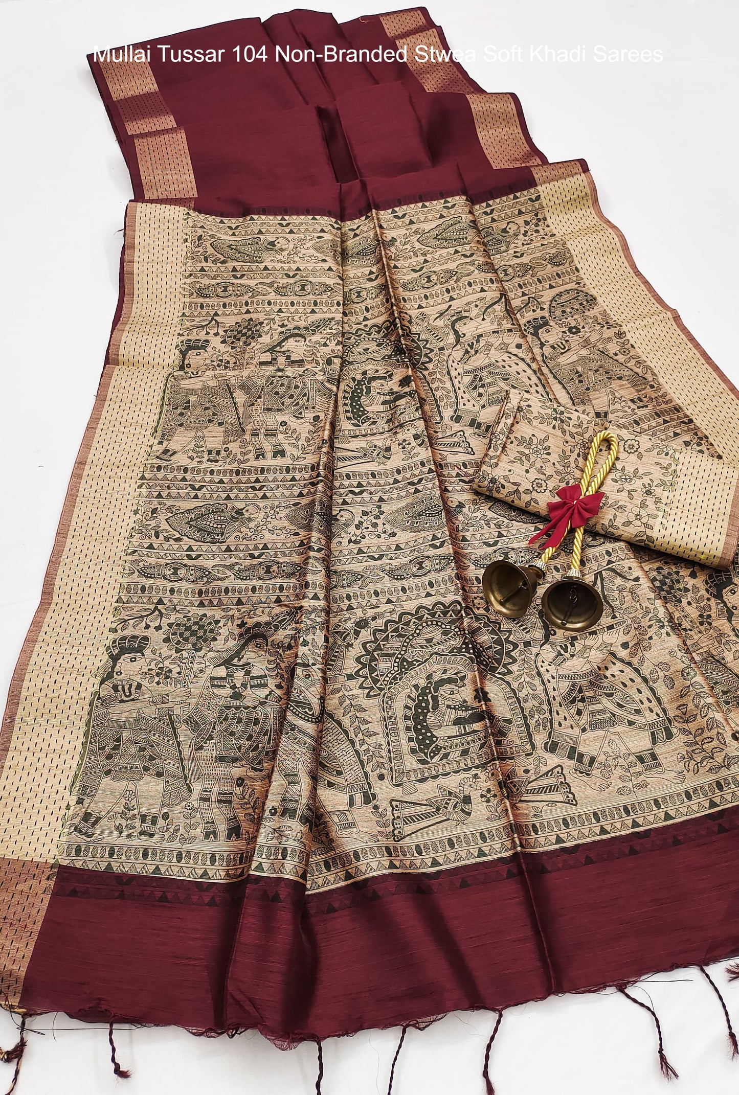 Mullai Tussar 104 Non-Branded Stwea Soft Khadi Sarees