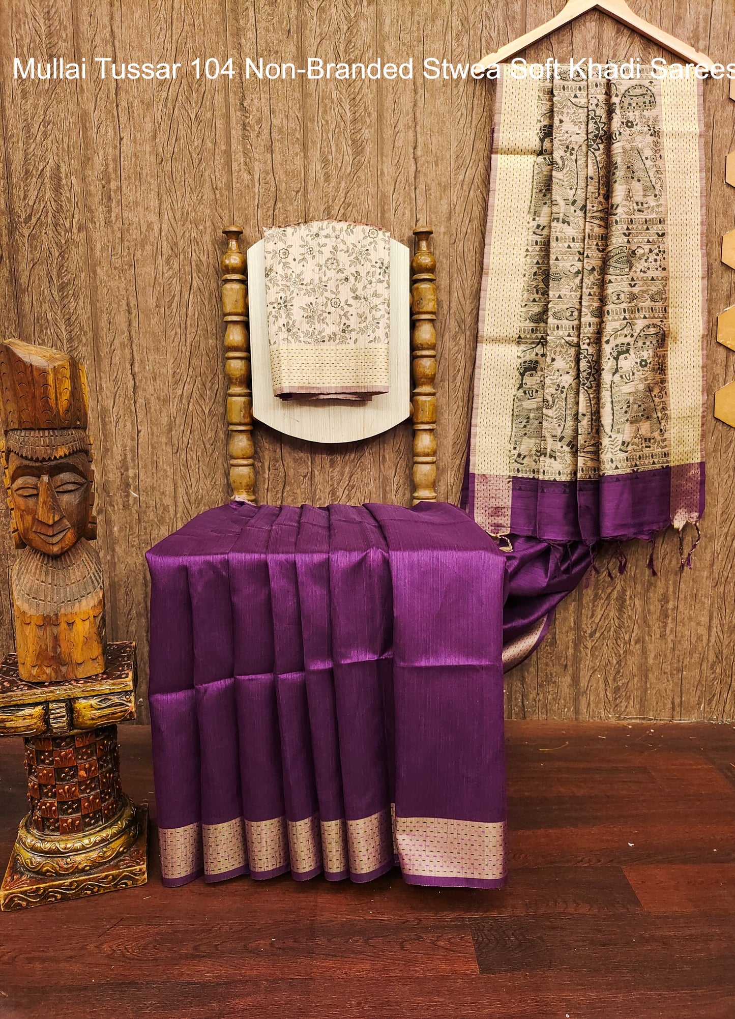 Mullai Tussar 104 Non-Branded Stwea Soft Khadi Sarees