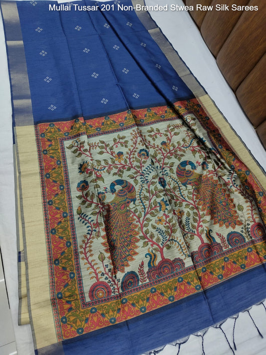 Mullai Tussar 201 Non-Branded Stwea Raw Silk Sarees
