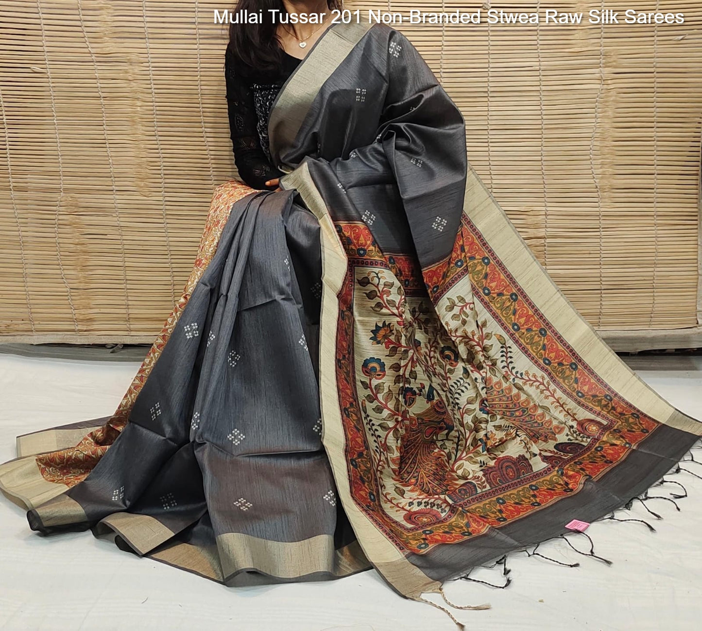 Mullai Tussar 201 Non-Branded Stwea Raw Silk Sarees