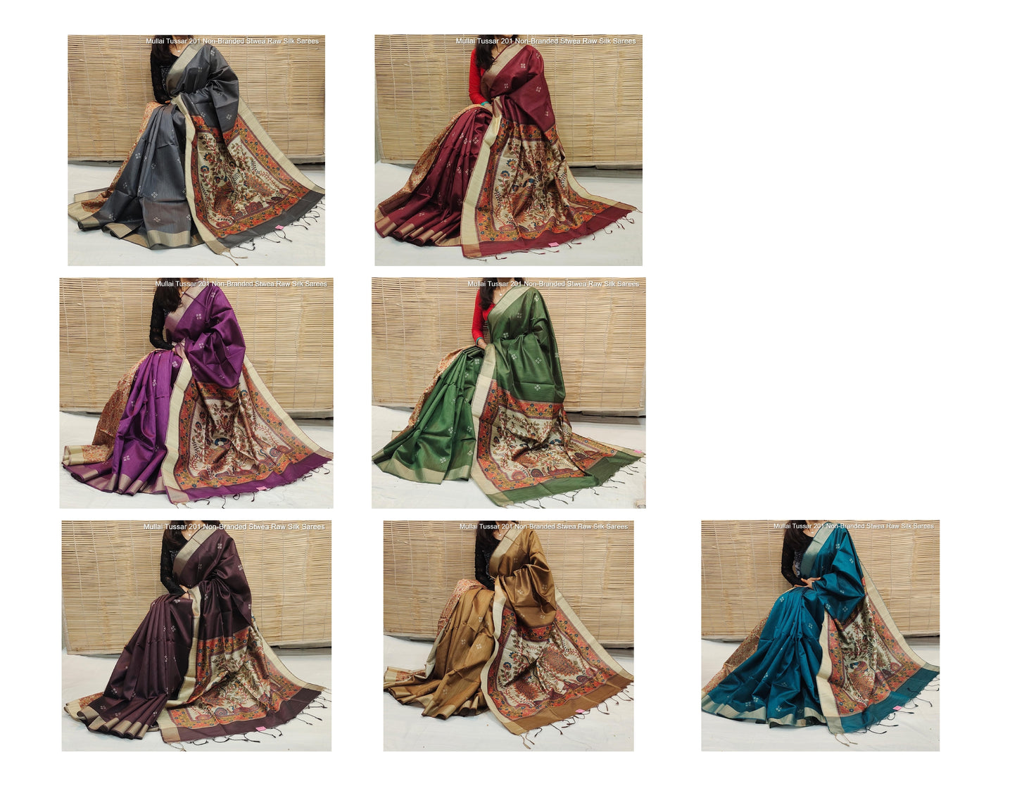 Mullai Tussar 201 Non-Branded Stwea Raw Silk Sarees