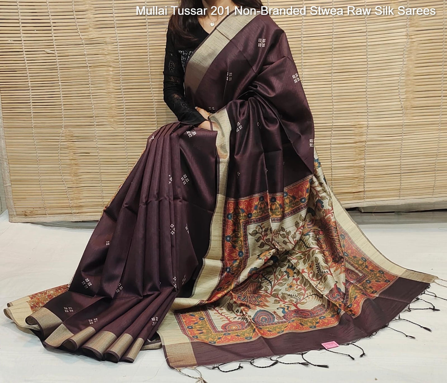 Mullai Tussar 201 Non-Branded Stwea Raw Silk Sarees