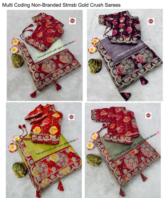 Multi Coding Non-Branded Stmsb Gold Crush Sarees