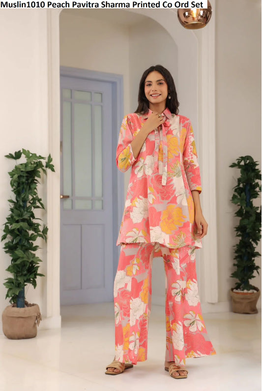Muslin1010 Peach Pavitra Sharma Printed Co Ord Set