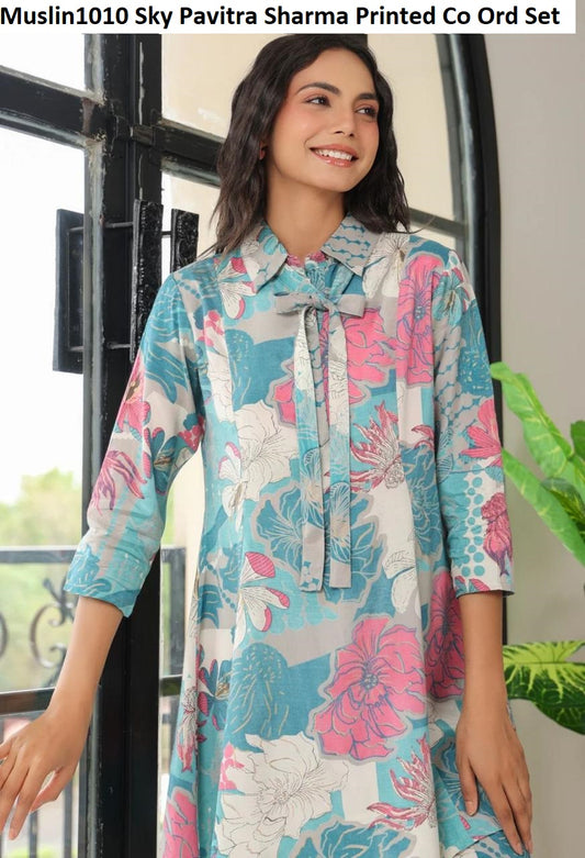 Muslin1010 Sky Pavitra Sharma Printed Co Ord Set