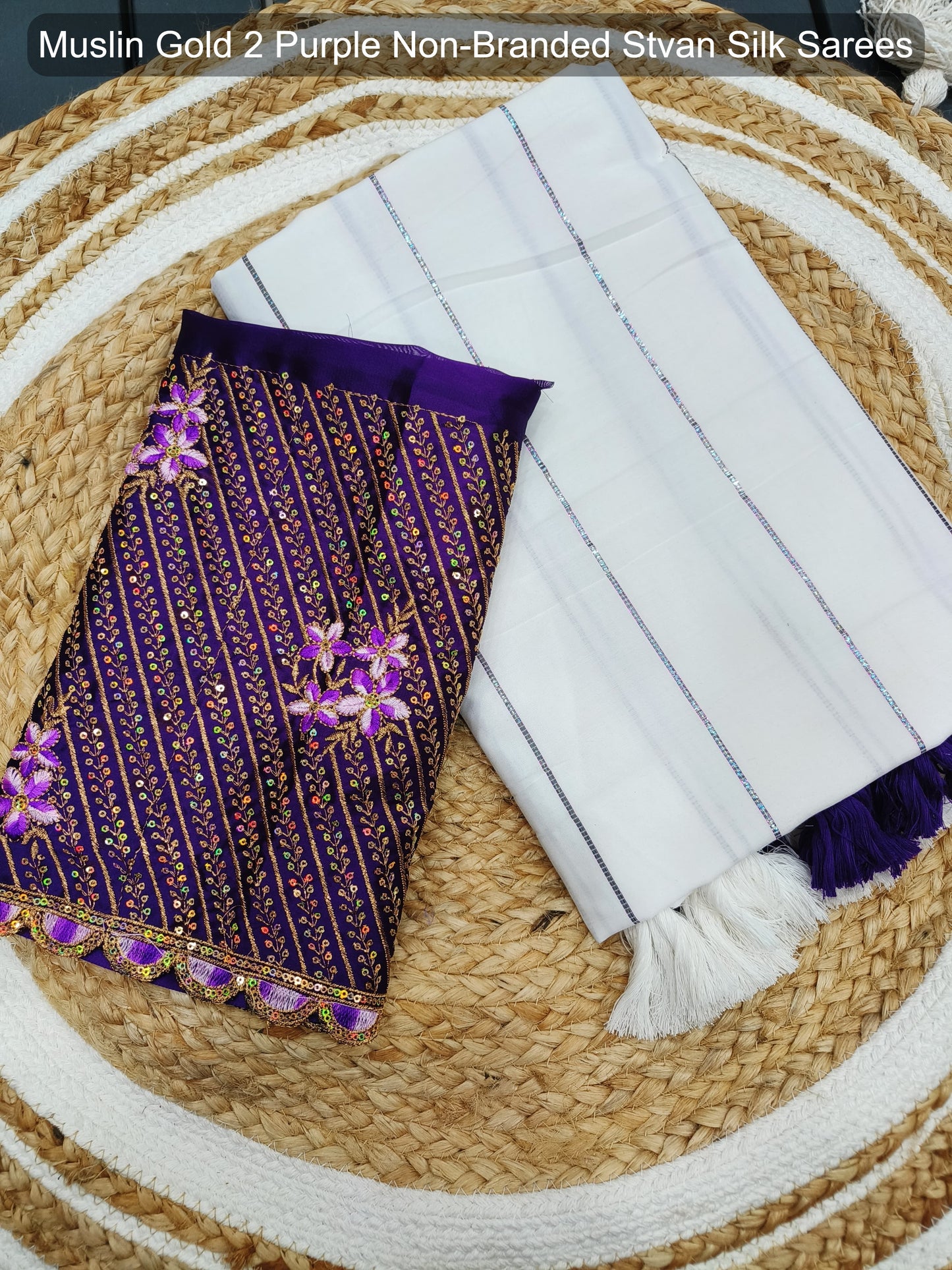 Muslin Gold 2 Purple Non-Branded Stvan Silk Sarees
