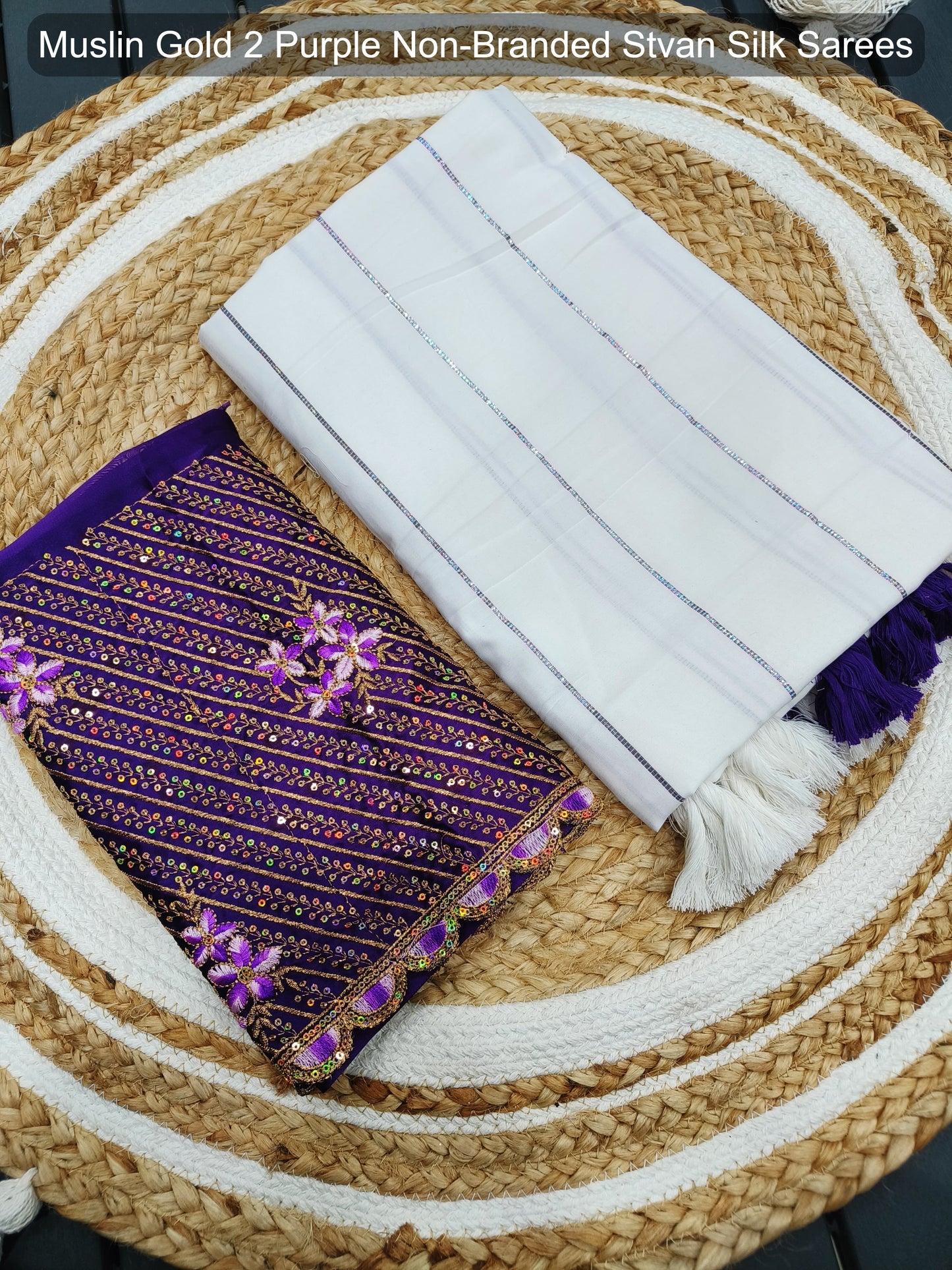 Muslin Gold 2 Purple Non-Branded Stvan Silk Sarees