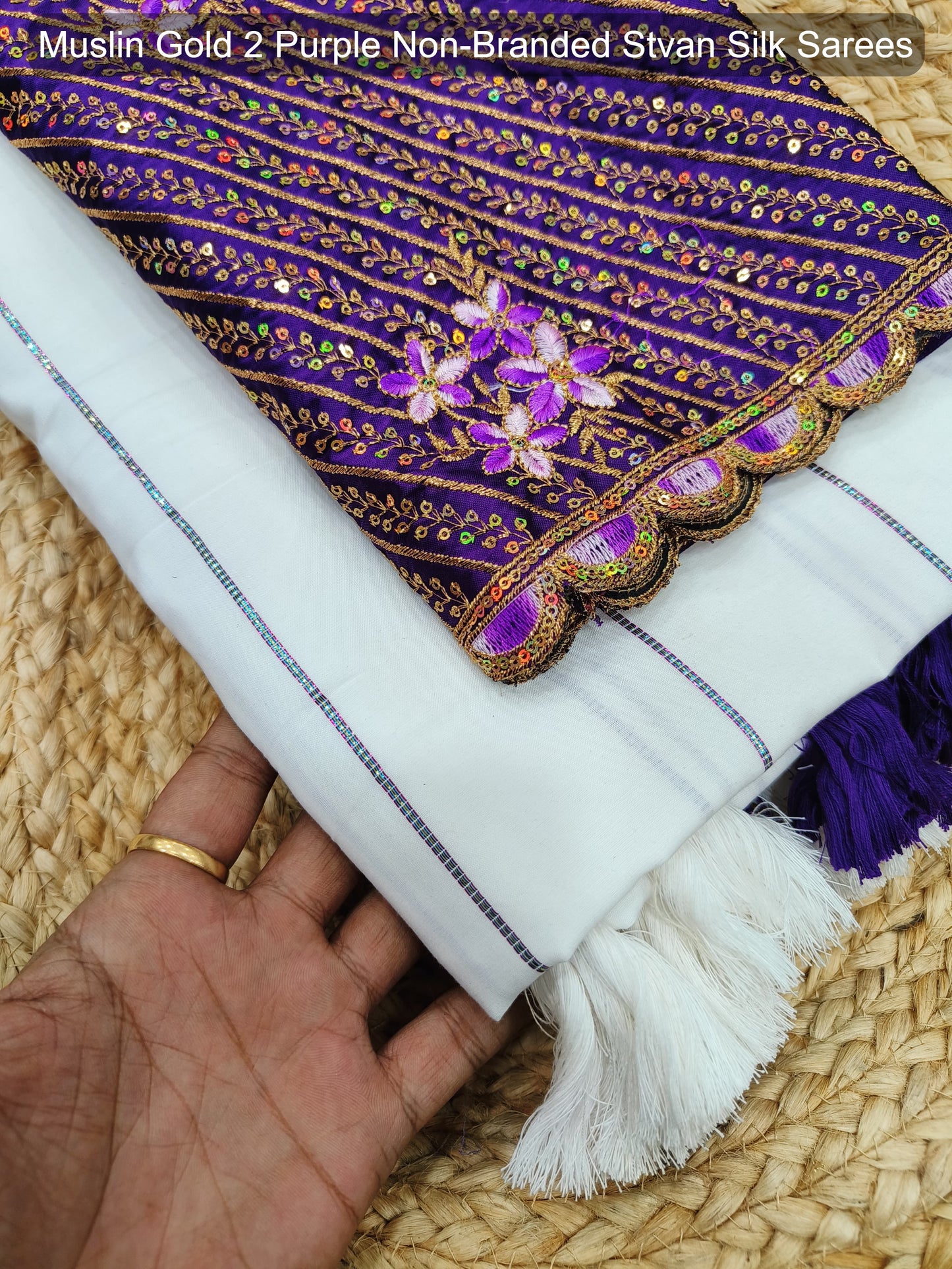 Muslin Gold 2 Purple Non-Branded Stvan Silk Sarees
