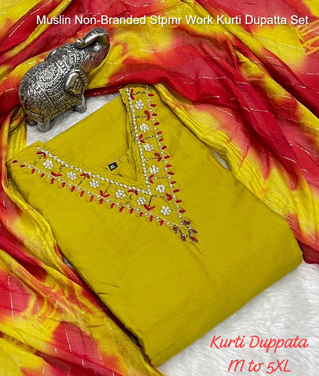 Muslin Non-Branded Stpmr Work Kurti Dupatta Set