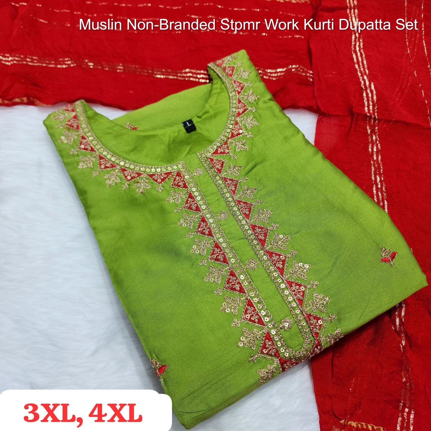 Muslin Non-Branded Stpmr Work Kurti Dupatta Set