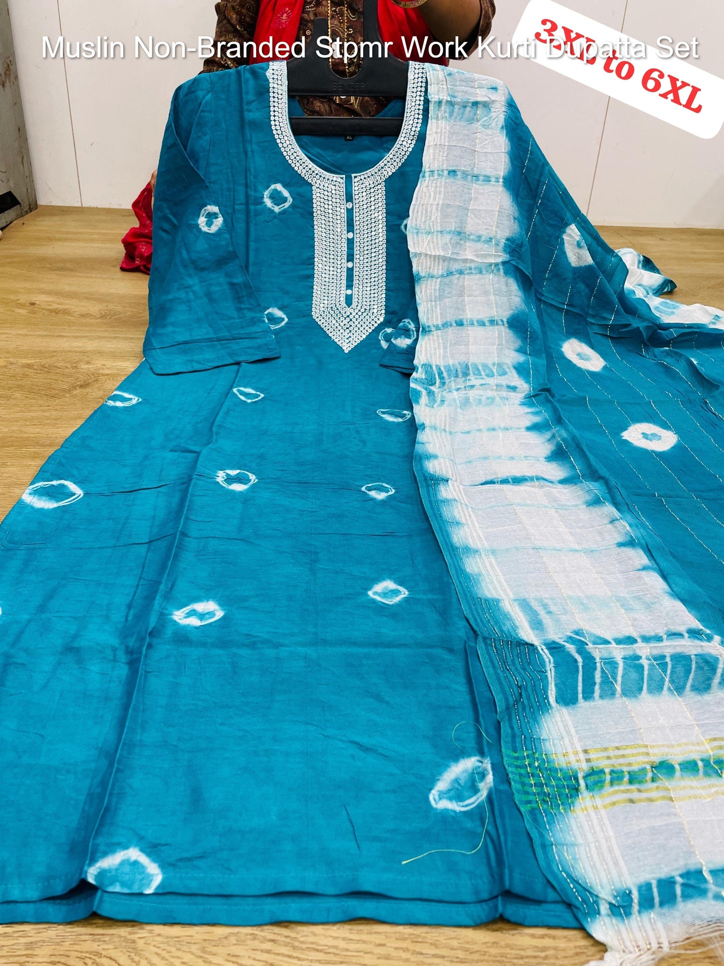 Muslin Non-Branded Stpmr Work Kurti Dupatta Set