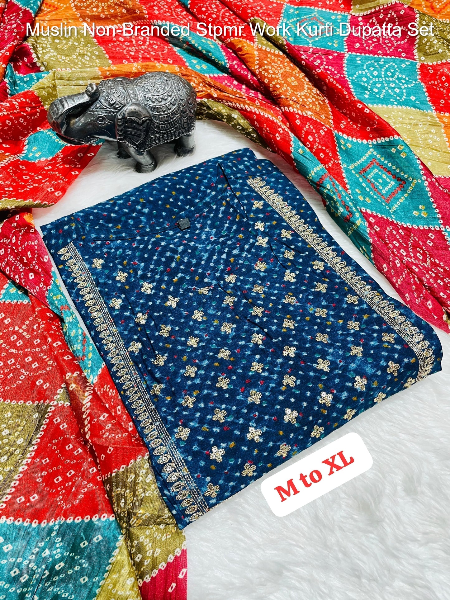 Muslin Non-Branded Stpmr Work Kurti Dupatta Set