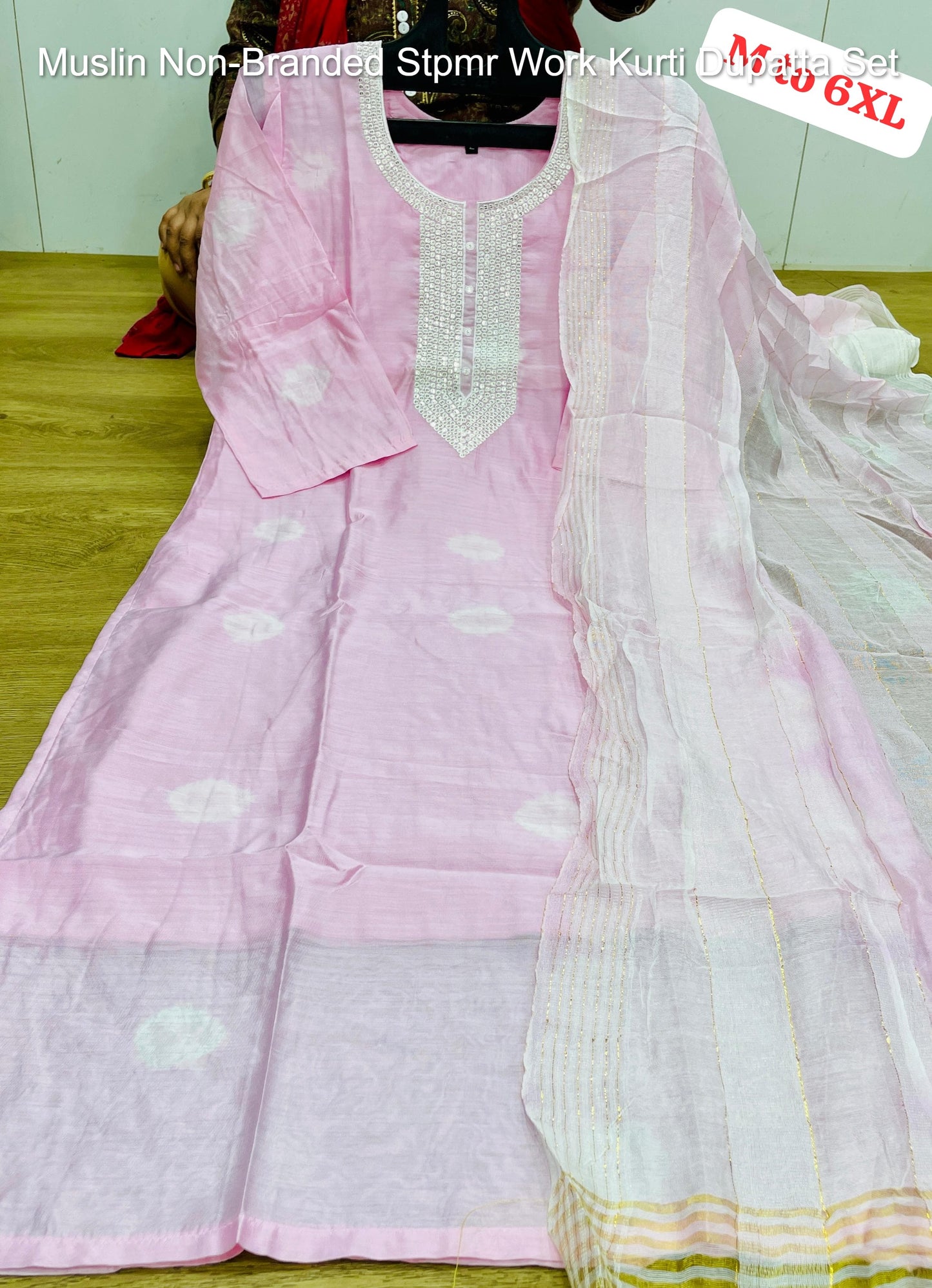 Muslin Non-Branded Stpmr Work Kurti Dupatta Set