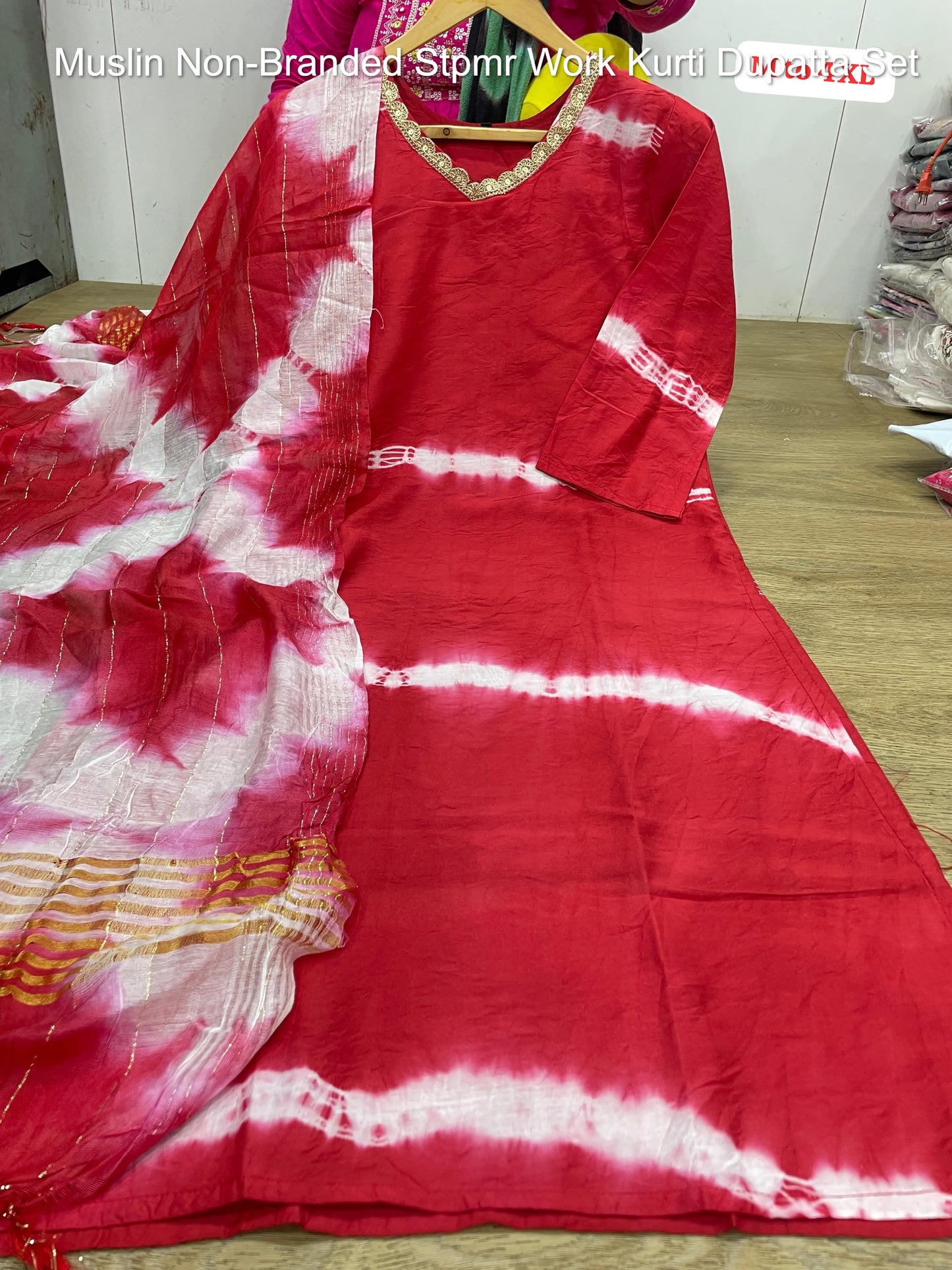 Muslin Non-Branded Stpmr Work Kurti Dupatta Set