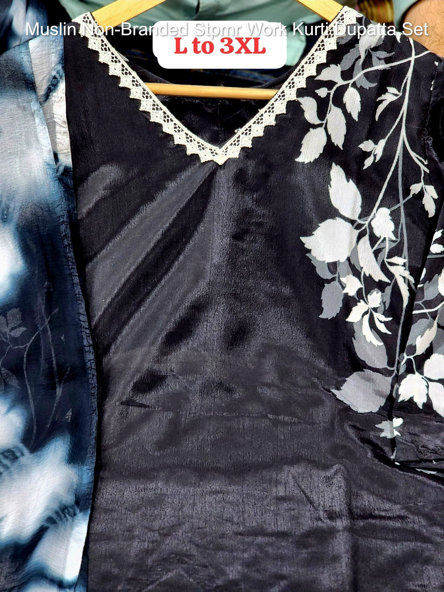 Muslin Non-Branded Stpmr Work Kurti Dupatta Set