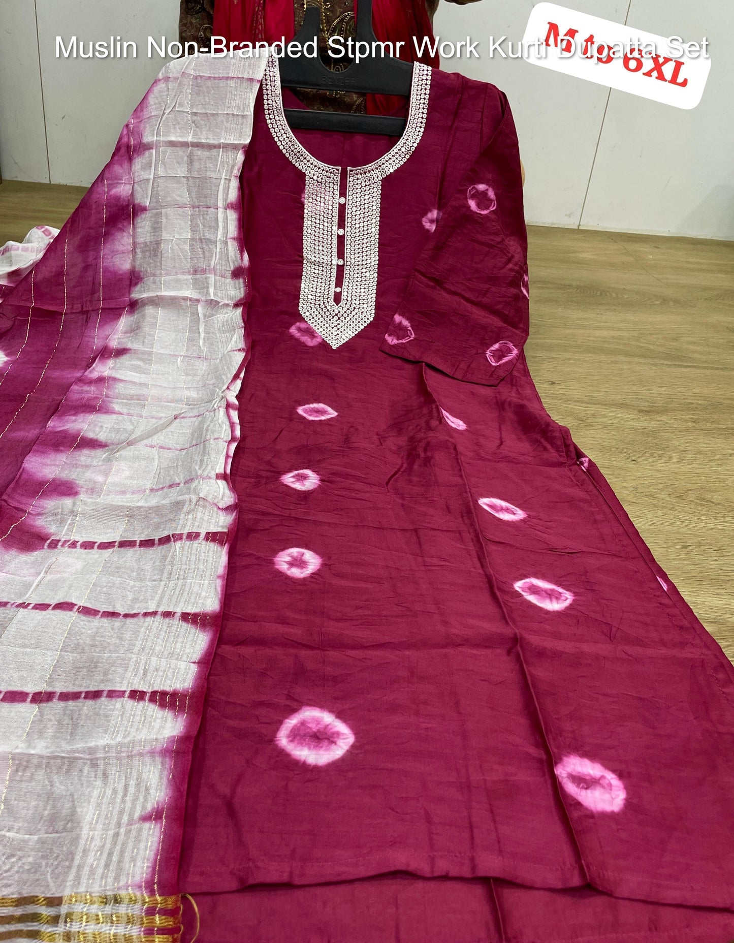 Muslin Non-Branded Stpmr Work Kurti Dupatta Set