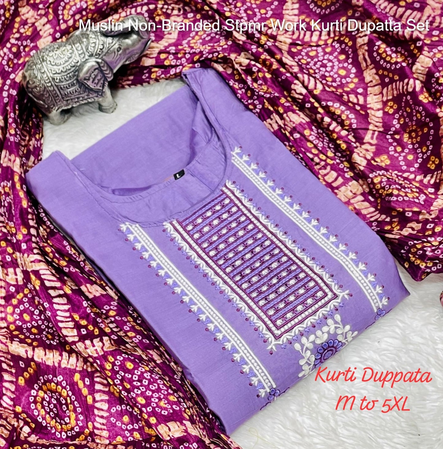 Muslin Non-Branded Stpmr Work Kurti Dupatta Set