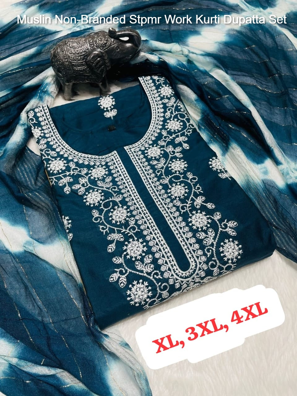 Muslin Non-Branded Stpmr Work Kurti Dupatta Set