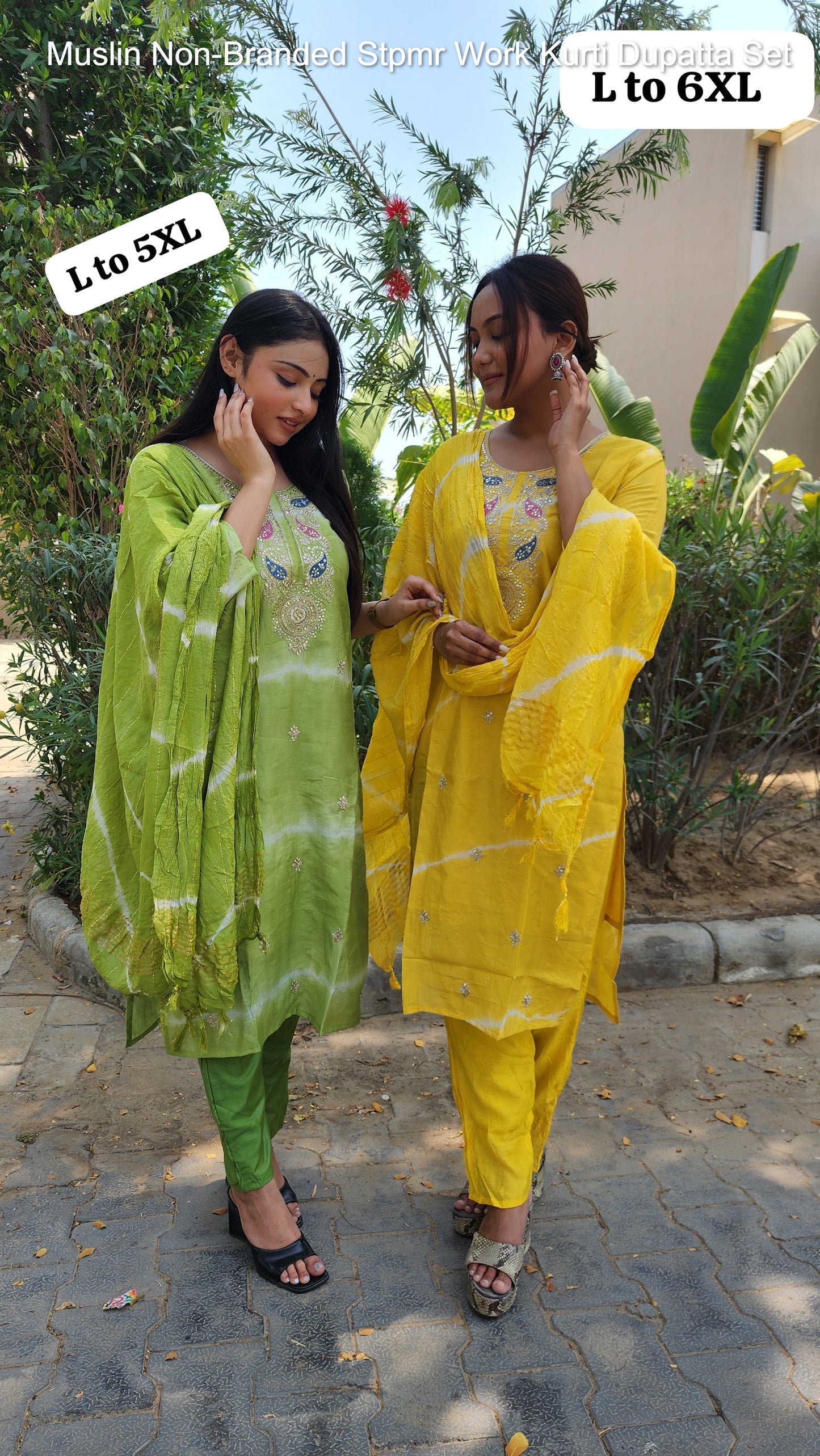 Muslin Non-Branded Stpmr Work Kurti Dupatta Set