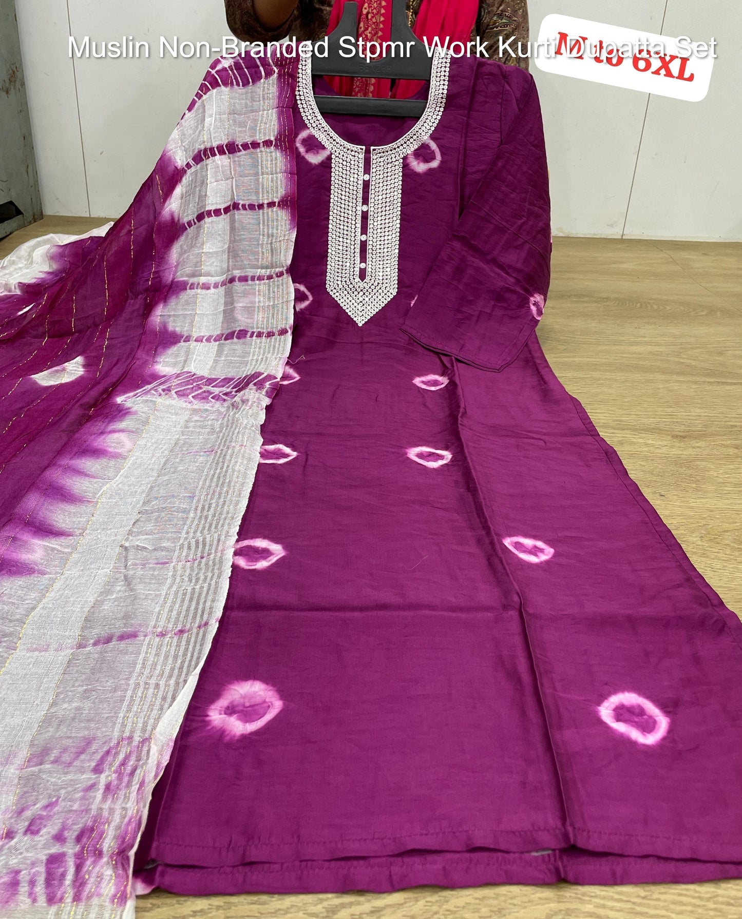 Muslin Non-Branded Stpmr Work Kurti Dupatta Set