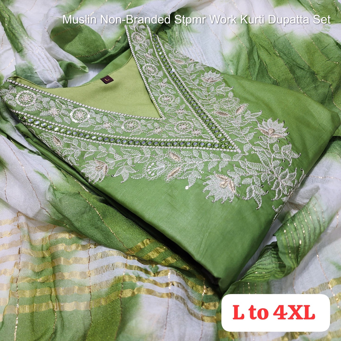 Muslin Non-Branded Stpmr Work Kurti Dupatta Set
