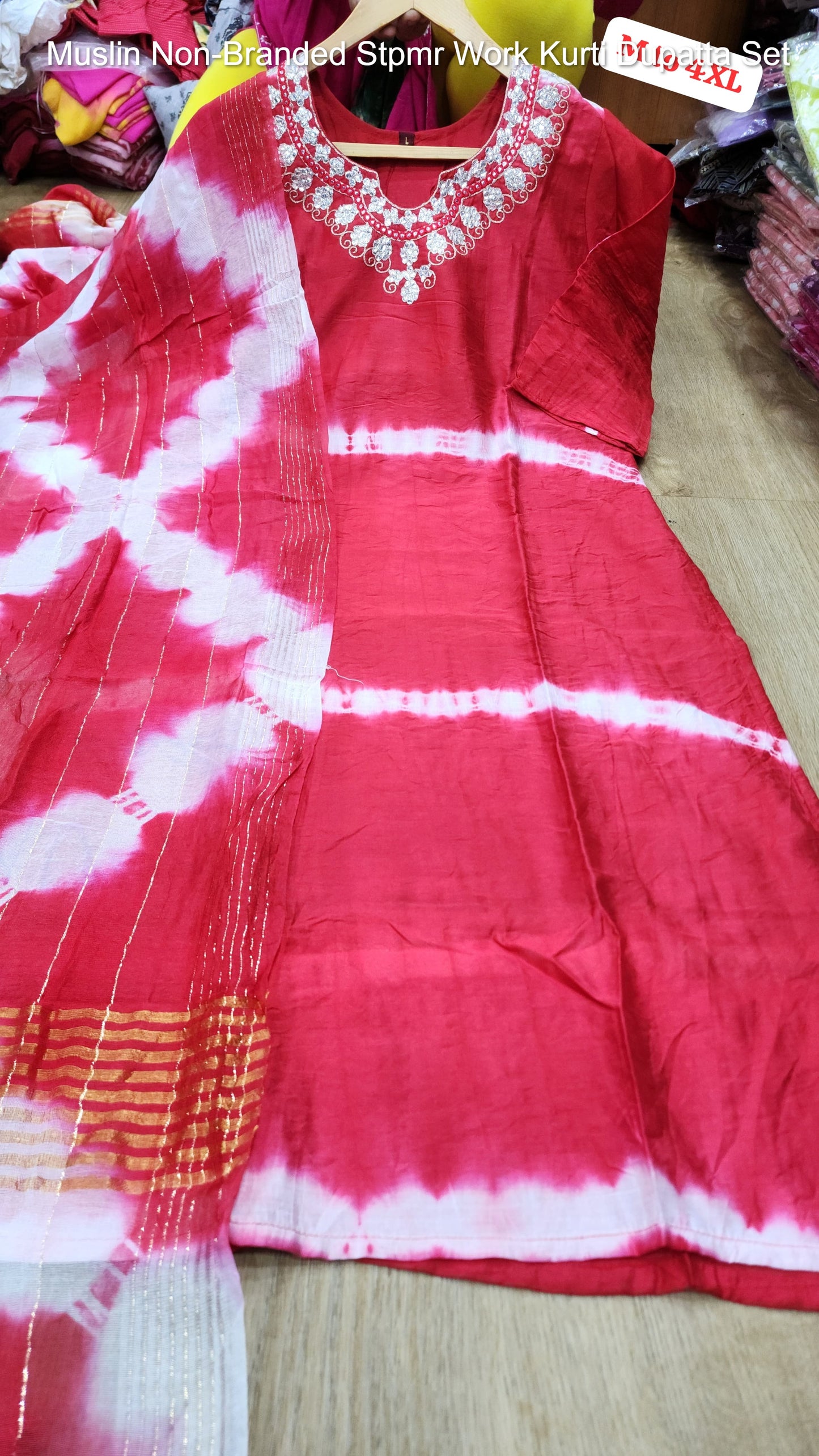 Muslin Non-Branded Stpmr Work Kurti Dupatta Set