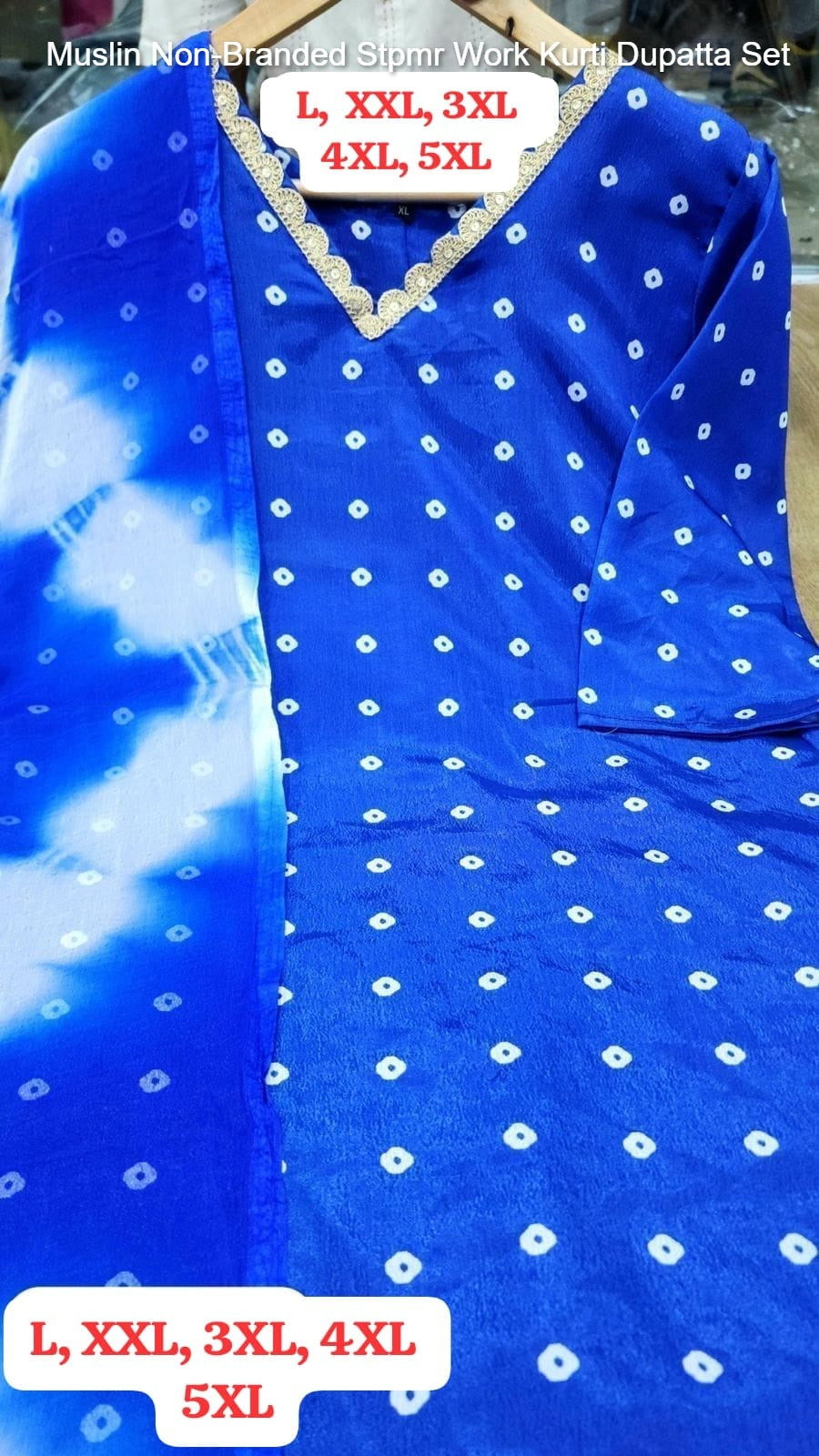 Muslin Non-Branded Stpmr Work Kurti Dupatta Set