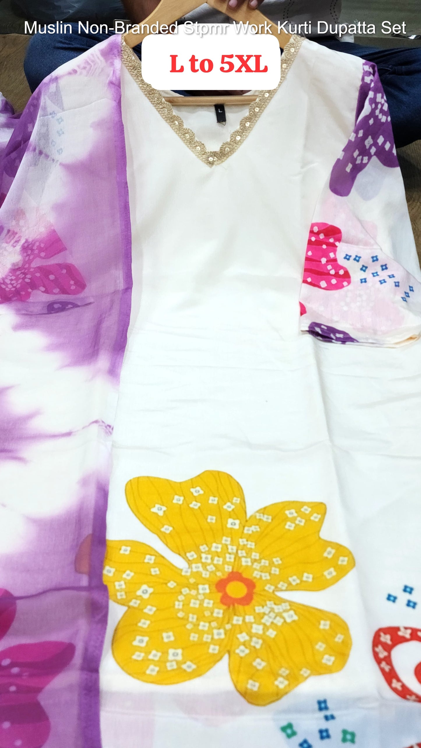 Muslin Non-Branded Stpmr Work Kurti Dupatta Set