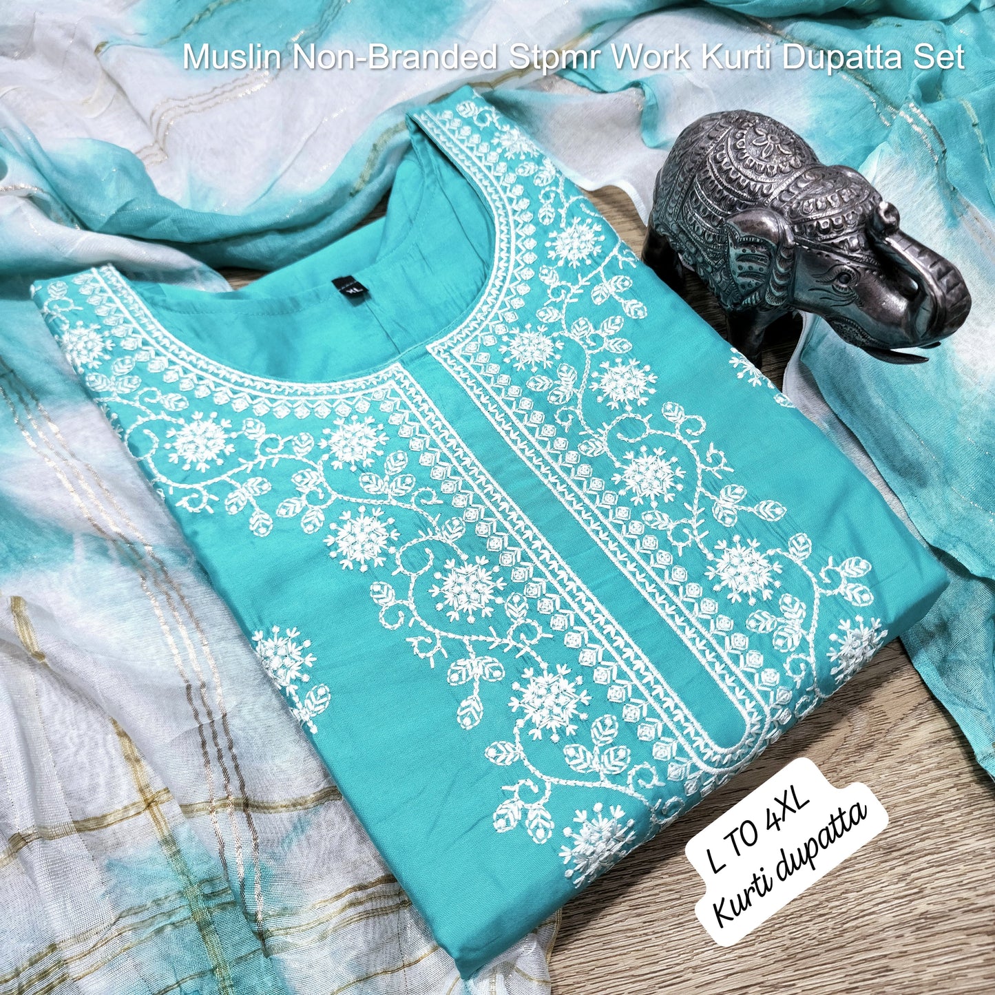 Muslin Non-Branded Stpmr Work Kurti Dupatta Set