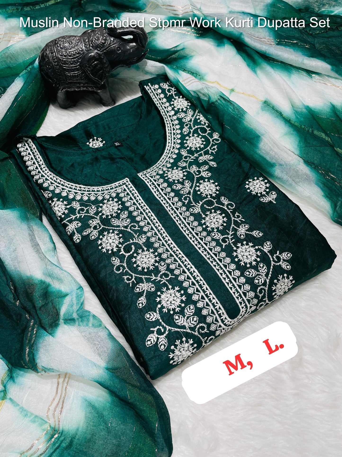 Muslin Non-Branded Stpmr Work Kurti Dupatta Set